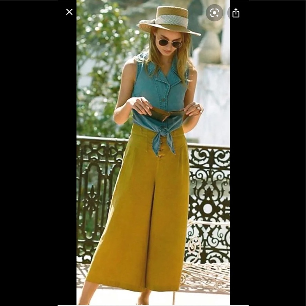 Anthropologie Pull-on Linen Blend Wide Leg Pant